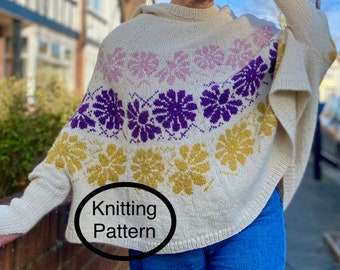 PDF knitting pattern in English only.Hoody Poncho Sweater.Hand knitted oversized poncho knitting pattern.Seamlessly knitted top down