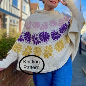 PDF knitting pattern only.Hoody Poncho Sweater.Hand knitted oversized poncho knitting pattern.Seamlessly knitted top down from the hood.