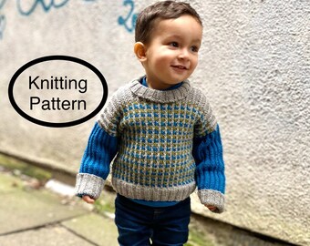 PDF KNITTING pattern only.Pullover for boy hand knitted. Seamed.Easy to follow instructions.5 sizes knitting pattern boy pullover