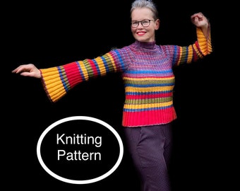 PDF KNITTING pattern.Hand knitted women jumper.Seamless knitting.All season everyday outfit for women.Colourful knitted women outfit.