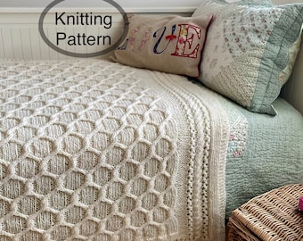 PDF knitting pattern in English ONLY.Cabled Trellis Blanket.Hand knitted blanket,bedspread,throw.Charts and written instructions.
