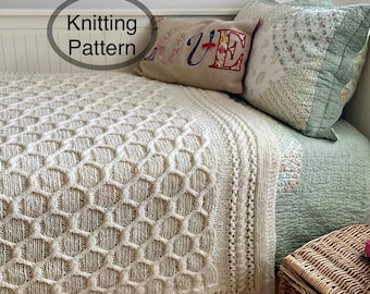 PDF knitting pattern ONLY.Cabled Trellis Blanket.Hand knitted chunky blanket,bedspread,throw.Cable knitting.Charts and written instructions.