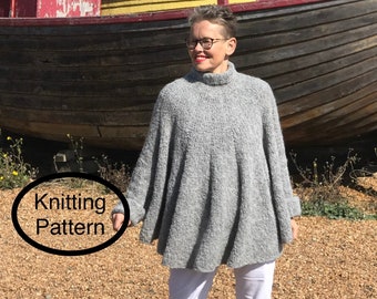 PDF KNITTING pattern only.Women Poncho hand knitted. Seamless. Knitted top down.Easy to follow chart and instructions.