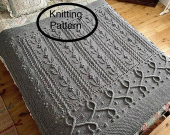 PDF knitting pattern only.Flowers By the Fence Blanket.Chunky afghan,bed cover,bed throw.Christmas,Wedding,Birhday,Housewarming gift,present