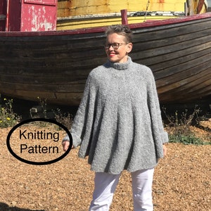 PDF KNITTING pattern only.Women Poncho hand knitted. Seamless. Knitted top down.Easy to follow chart and instructions.