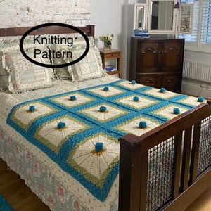 PDF knitting pattern in  English only.Blue Lagoon Afghan knitting pattern.Throw,blanket,bed cover pattern.Written instructions,chart.