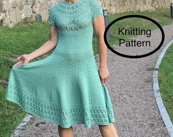 KNITTING pattern.PDF PATTERN only.Women Dress knitted top down,short sleeve,turtleneck,seamless knitting pattern.