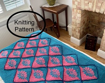 PDF Knitting pattern in English only.Flowery Patchwork Afghan knitting pattern.C2C motifs knitted & joined in one piece.Stranded knitting.