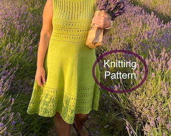 PDF knitting pattern only.Eyelet Dress.Sizes S/M, L, XL.Women lace dress hand knitted.Seamless,knitted crop down.easy to follow instructions