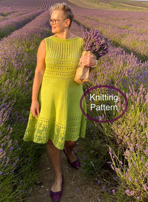knit eyelet dress PDF Knitting Pattern English Only.eyelet Dress.sizes S/M, L, Xl.women Lace  Dress Hand Knitted.seamless,knitted Crop Down With Instructions