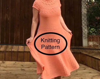 PDF KNITTING pattern M size only.The Summer Lace Dress written instructions,no chart.Knitted top down,seamless.Outfit for work and leisure.