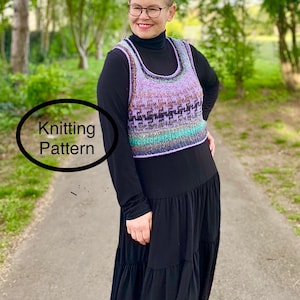 PDF knitting pattern in English only.Mosaic Multicolour Vest knitting pattern.S/M, M/L.Written instructions.Mosaic, slip stitch knitting.