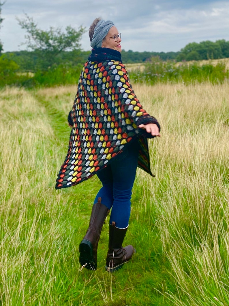 PDF knitting pattern for beginners.Hand knitted Colourful,Oversized Honeycomb Poncho Knitting pattern. Easy to follow instructions and chart image 6