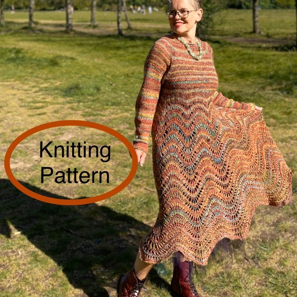 PDF KNITTING pattern only.Women lacy dress hand knitted. Seamless, knitted top down.Easy to follow chart and instructions. One size M