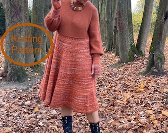 PDF knitting pattern.RUSTIC dress knitting pattern.Sizes:S/M/L/XL.Seamless,knitted top down.Long sleeves with cuff thumbholes.