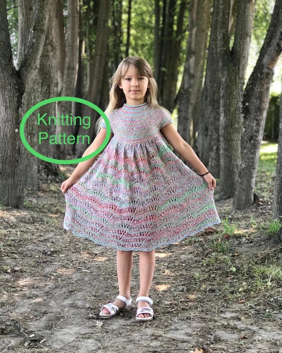 girls dress pattern knit etsy PDF KNITTING in English Only.girl Lacy Hand Knitted. Seamless, knitted Top Down With Chart and Instructions listing-agent-klaar