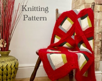 PDF knitting pattern only.Log Cabin Lapghan knitting pattern.Knitted Afghan.One size only.Easy to customise.Log Cabin Technique knitting.