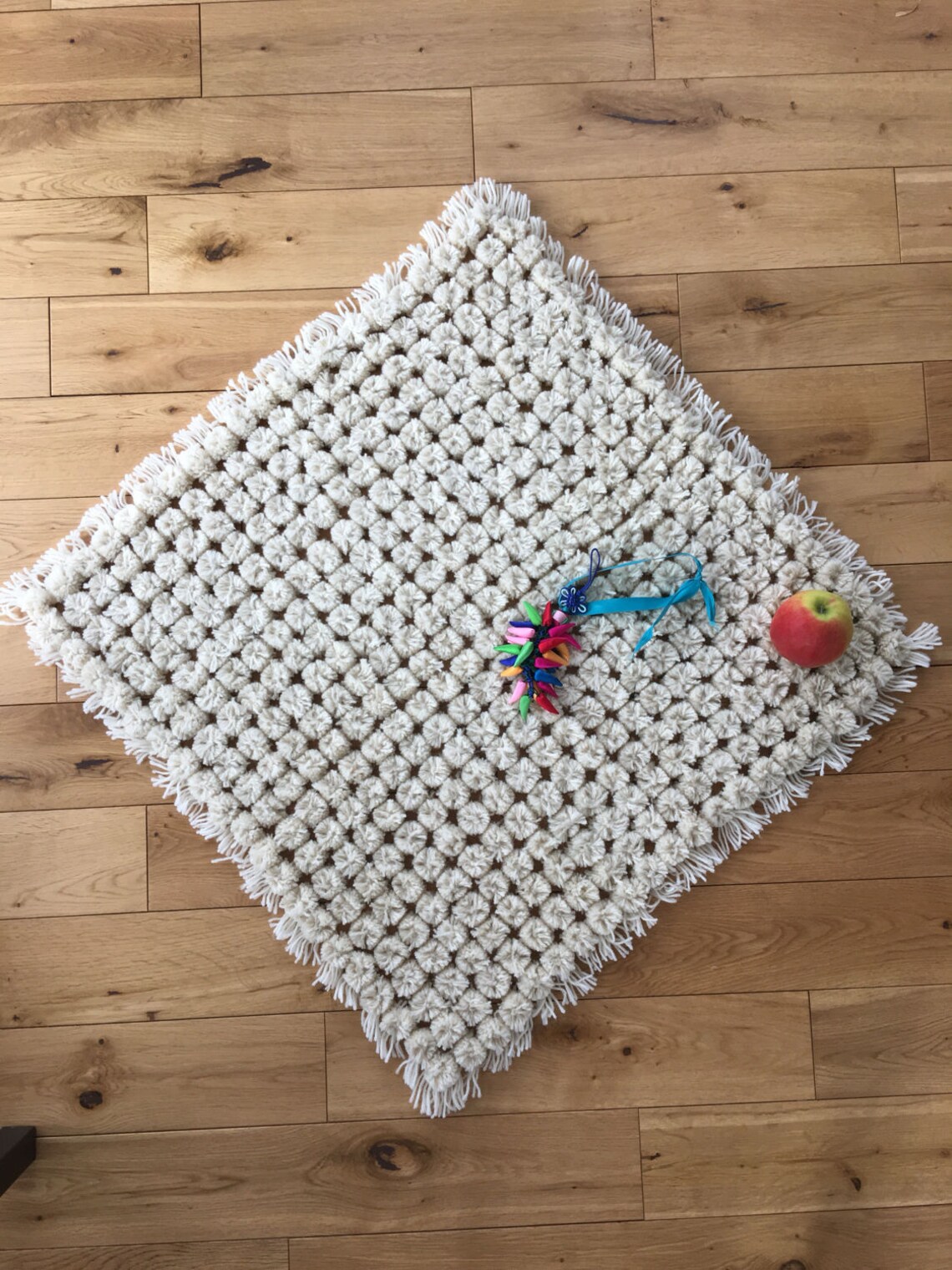 Wool baby pom pom blanket.Hand crafted/Cot/Pram blanket. Etsy
