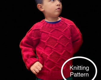 PDF KNITTING pattern only.Litttle Mister Cable Pullover.Hand knitted bottom up.Easy to follow chart and instructions.One size 3-5 yrs.