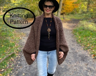 PDF Strickmuster in Englisch.Frauen oversized slouchy Shrug Strickmuster.Strickanleitung, Bilder und Schemazeichnung.