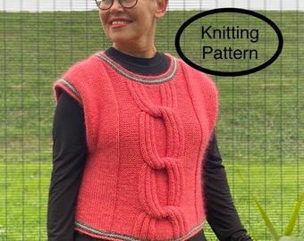 PDF knitting pattern only.Knotted Cable Vest.Knitting instructions and pictures.Sizes S,M,L,XL,XXL.Universal garment for every season.