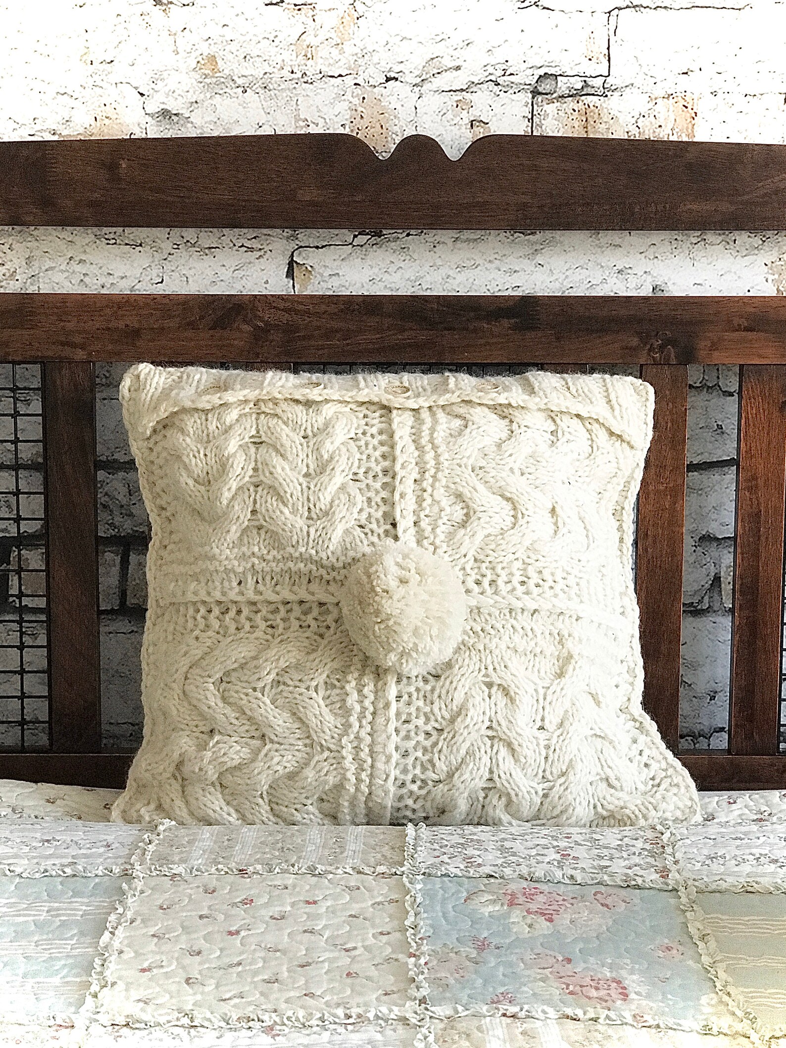 Hand Knitted Pillowcase From Real Farms Wool.country and Etsy UK