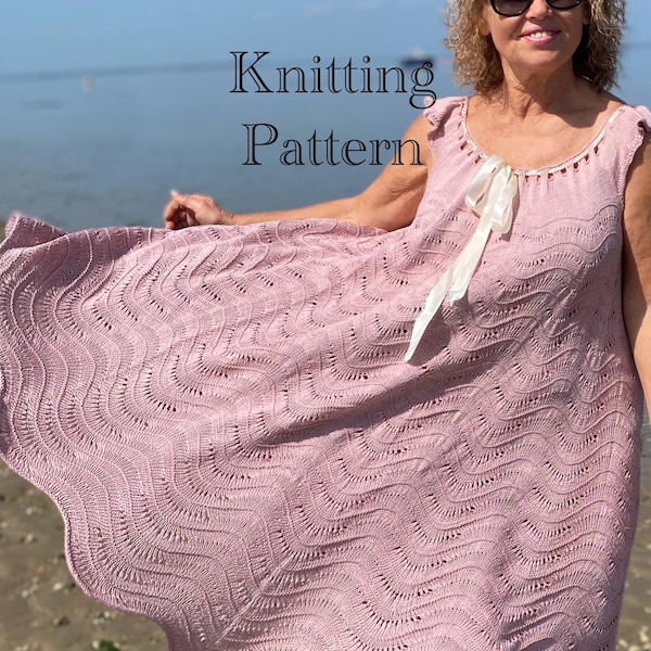 PDF KNITTING pattern in English only.Midsummer Lace Dress.Hand knitted dress.Seamless,knitted top down,eyelet neckline.Charts,instructions.