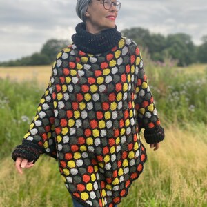 PDF knitting pattern for beginners.Hand knitted Colourful,Oversized Honeycomb Poncho Knitting pattern. Easy to follow instructions and chart image 7