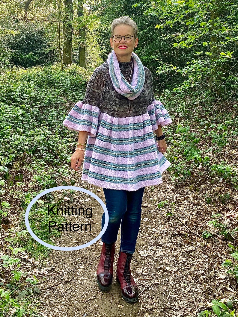 PDF KNITTING pattern.Hand knitted women Tunic.Seamless knitting, top down.Everyday all season outfit for women.Colourfull block knitting image 1