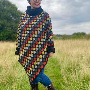 PDF knitting pattern for beginners.Hand knitted Colourful,Oversized Honeycomb Poncho Knitting pattern. Easy to follow instructions and chart image 10