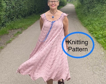 PDF KNITTING pattern.Midsummer Lace Dress.Hand knitted dress for women.Seamless,knitted top down with eyelet neckline.Charts,instructions.