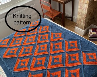 PDF Knitting Patten in English only.Funky Patchwork Afghan knitting pattern.C2C motifs knitted and joined.Stranded knitting.Blanket/throw.