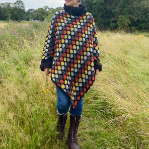 PDF knitting pattern for beginners.Hand knitted Colourful,Oversized Honeycomb Poncho Knitting pattern. Easy to follow instructions and chart image 8