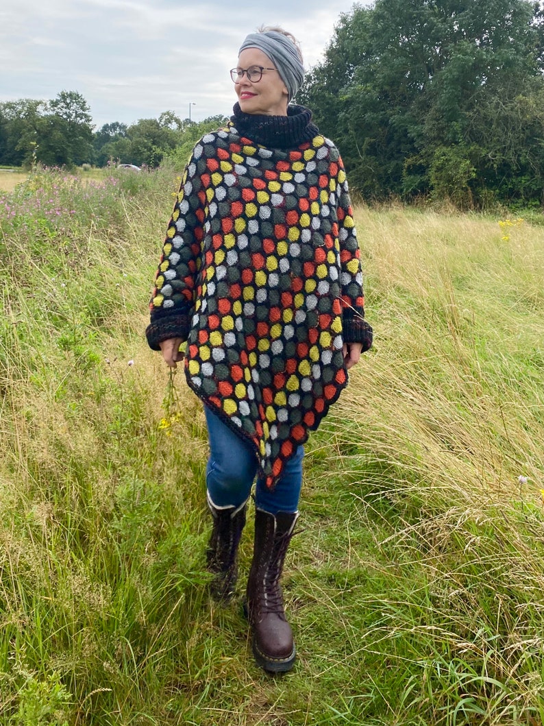 PDF knitting pattern for beginners.Hand knitted Colourful,Oversized Honeycomb Poncho Knitting pattern. Easy to follow instructions and chart image 8