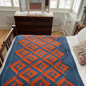 Funky Patchwork Afghan/Blanket/Throw/Bedspread.Hand knitted from farm wool  in pieces and joined in one.Housewarming,birthday,Christmas gift