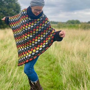 PDF knitting pattern for beginners.Hand knitted Colourful,Oversized Honeycomb Poncho Knitting pattern. Easy to follow instructions and chart image 3