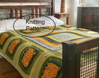 KNITTING PATTERN.PDF pattern.Wool blanket/bedspread/afghan.Hand knitted home accessory. Dandelion Dance Afghan knitting pattern