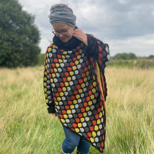 PDF knitting pattern for beginners.Hand knitted Colourful,Oversized Honeycomb Poncho Knitting pattern. Easy to follow instructions and chart image 9