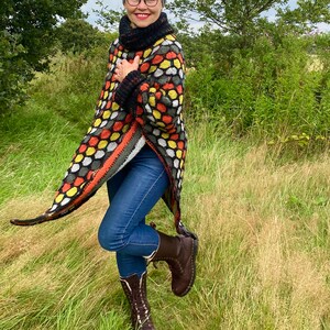 PDF knitting pattern for beginners.Hand knitted Colourful,Oversized Honeycomb Poncho Knitting pattern. Easy to follow instructions and chart image 2