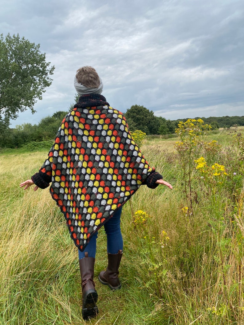 PDF knitting pattern for beginners.Hand knitted Colourful,Oversized Honeycomb Poncho Knitting pattern. Easy to follow instructions and chart image 5