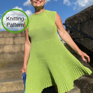 PDF Strickanleitung.Geripptes Kleid Strickmuster für Anfänger mit Erfahrung.Nahtlos,von oben nach unten gestrickt.Leichte Anleitung.
