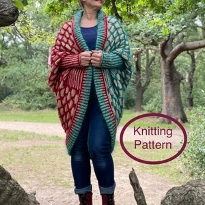 PDF knitting pattern.Hand knitted chunky colourful oversized cardigan knitting pattern.Easy knitting instructions,using chart and pictures zdjęcie 1