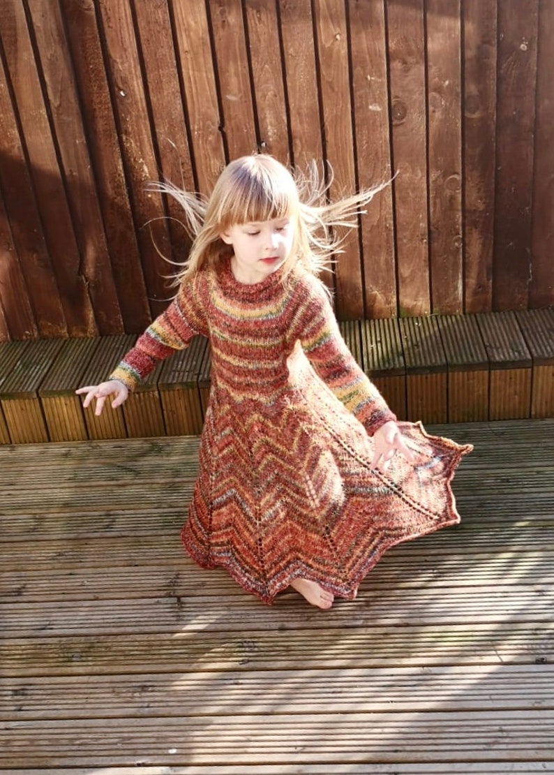 PDF Knitting PATTERN only.Little Miss Twirl Dress.Top down knitted dress,long sleeve,turtleneck,seamless knitting pattern.One size 6/8y. image 2