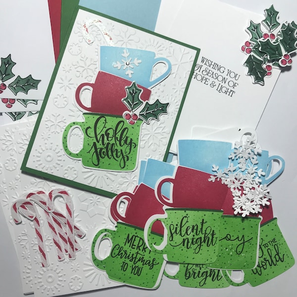 Kit para fazer cartões de Natal: Canecas festivas, mensagens de boas festas