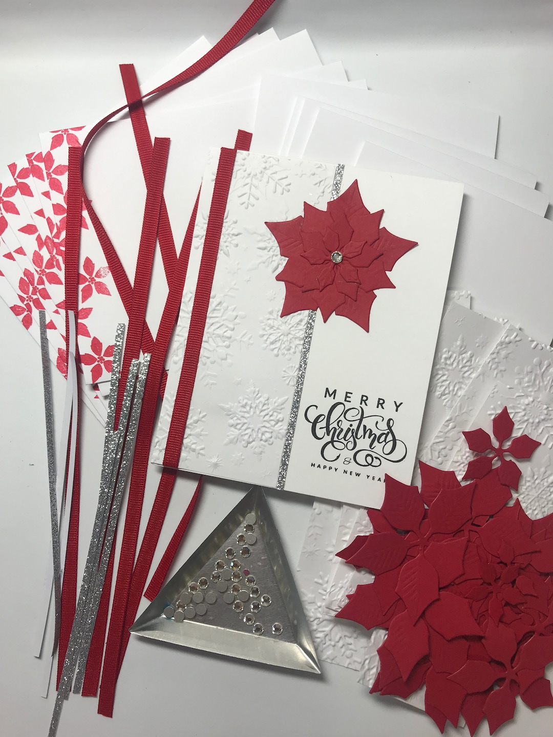 DIY Poinsettia Christmas Card Kit: Embossed Cards With Ribbon - Etsy