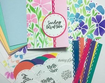 DIY Card Making Kit: Floral Stencil, Custom All Occasion Sentiments