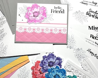Handmade Card, DIY Card Kit, Card Kit, Stamped Card, Layered Card Kit, Floral Card Kit, Custom Card Kit, Birthday Card Kit, DIY Notecard Kit