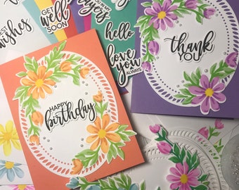 DIY Card Kit, Floral Card Kit, Birthday Card Kit, Thank You Card Kit, Thinking of You Card Kit, Custom Card Kit, Stenciled Card Kit