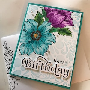 Carte estampée, Carte colorée à la main, Carte d'anniversaire, Carte de fête, Carte de bonjour, Carte de remerciement, Carte de pensée pour vous, Carte de rétablissement