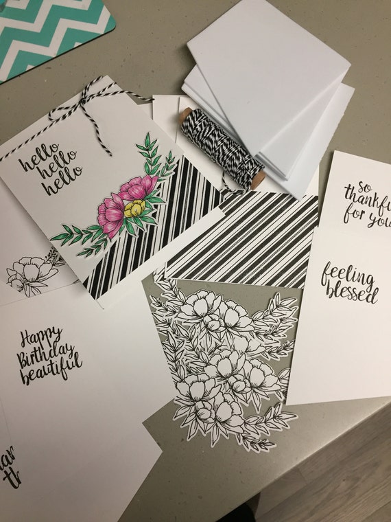 DIY Card Kit Handmade Card Kit Stamped Card Kit Floral Card Etsy